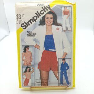 Simplicity 5551 Vintage Sewing Pattern Misses 80s Stretch Knit Pants Shorts Top